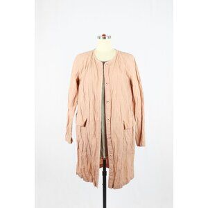 EILEEN FISHER Toffee Pink Organic Rumpled Cotton Steel Long Jacket, Size XS